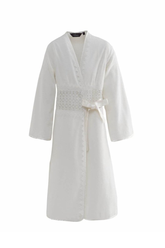 Halat elegant pentru femei DEMET, in cutie cadou XL Alb crem / Ecru