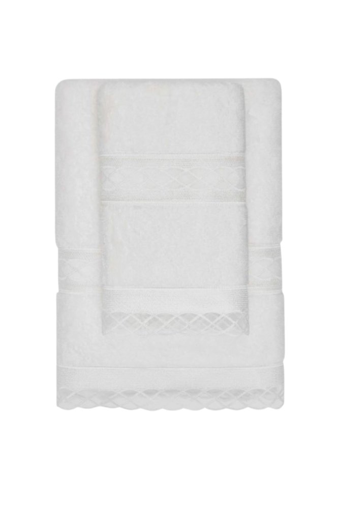 Prosop de corp SELYA cu dantela 85x150 cm Alb crem / Ecru