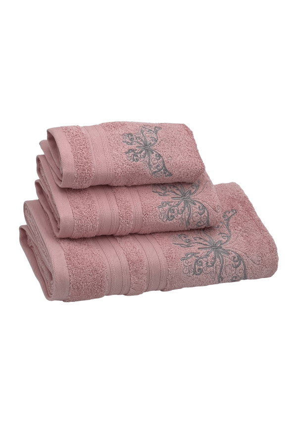 Soft Cotton Osuška a uteráky BUTTERFLY v darčekovom balení Ružová Sada (uterák 30x50cm, 50x100cm, osuška 70x140cm)