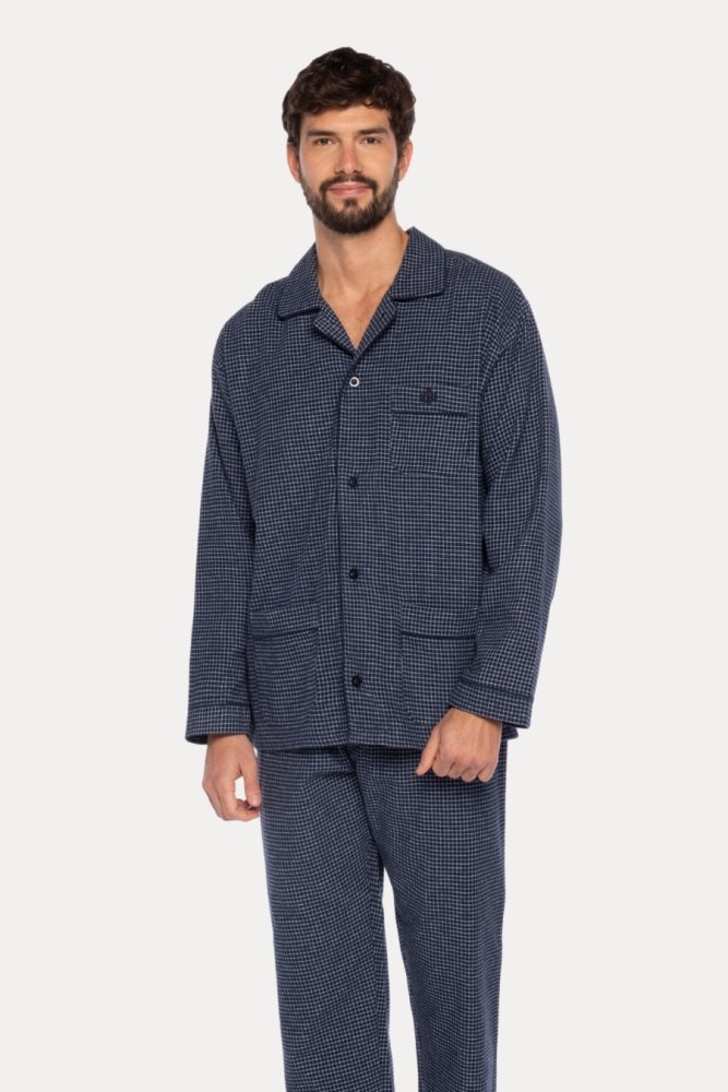 Pijamale din flanel pentru bărbați RICARDO XL Albastru închis / Navy