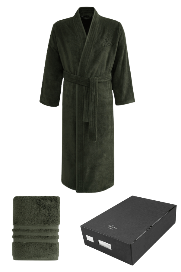 Pánský župan SMART v dárkovém balení s ručníkem XL + ručník 50x100cm + box Khaki