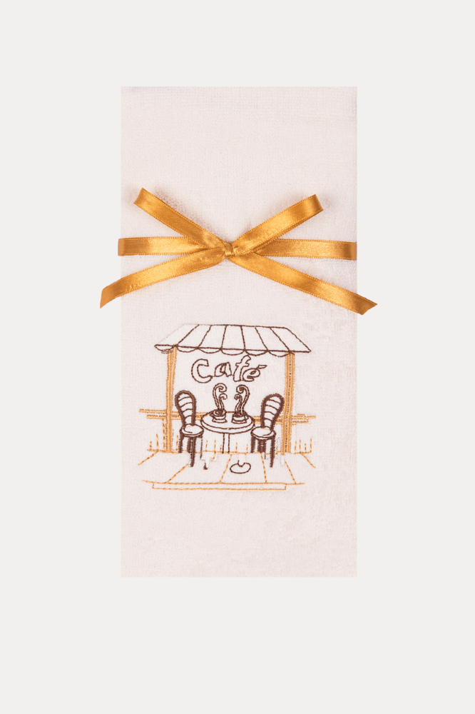 Kuchyňské utěrky CAFE, 2 ks Krémová / Hořčicová Sada