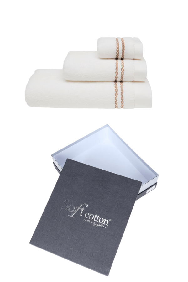 Dárková sada ručníků a osušky CHAINE, 3 ks Bílá / béžová výšivka