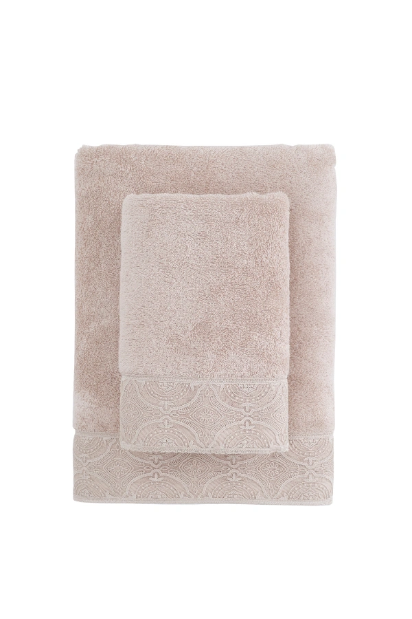 Prosop de baie HERA cu dantela 85x150 cm Bej / Beige