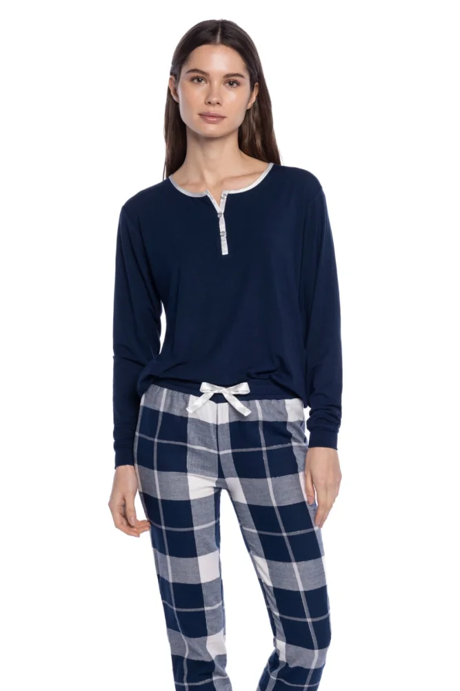 Damenpyjama aus Flanell MARIA S Dunkelblau / Navy