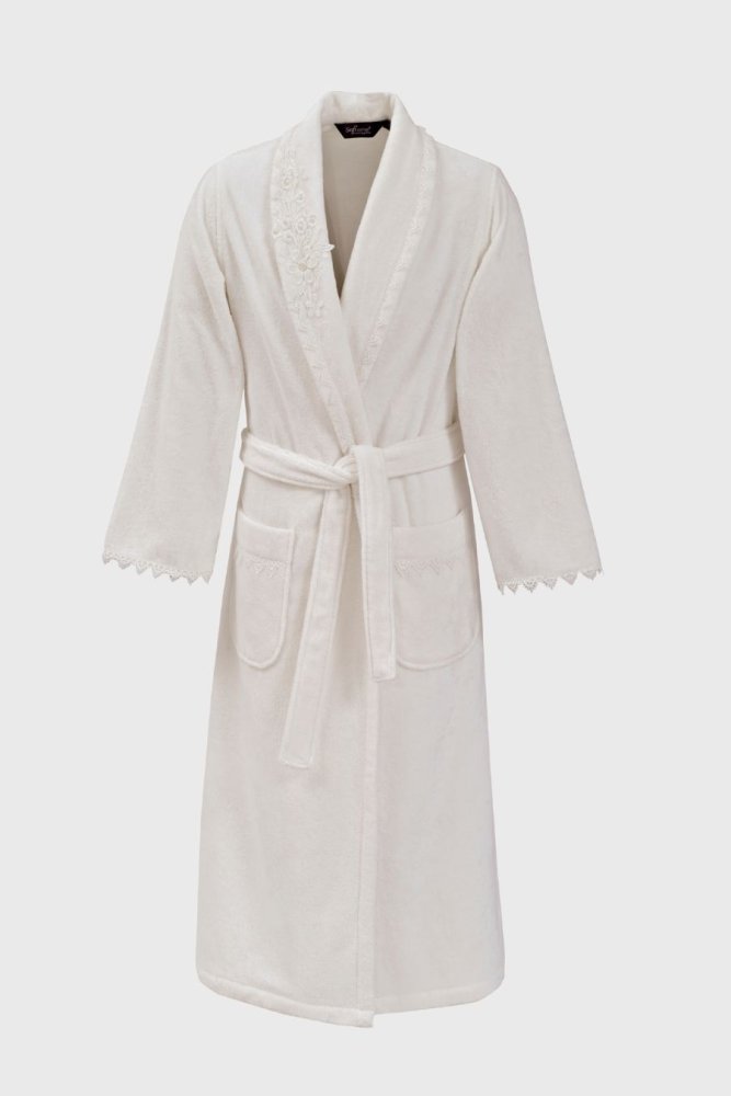Halat elegant pentru femei PERLA, in cutie cadou XL Alb crem / Ecru