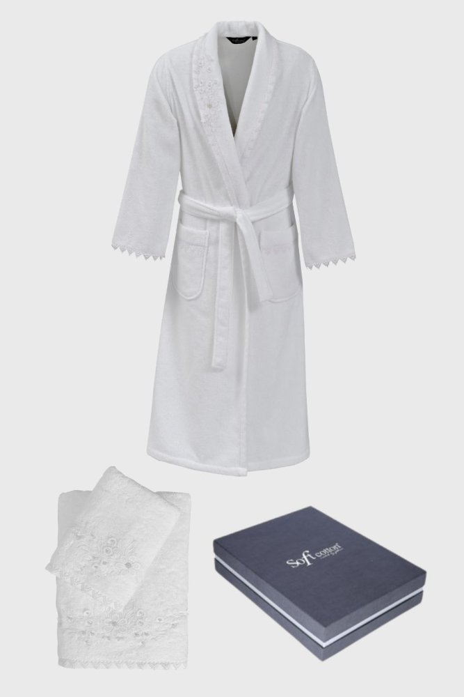 Halat pentru femei PERLA  + prosop + prosop de corp + cutie cadou XL