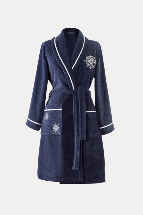 Bademantel MARINE LADY + Handtuch + Badetuch + box - Größe: S, Farbe: Dunkelblau / Navy