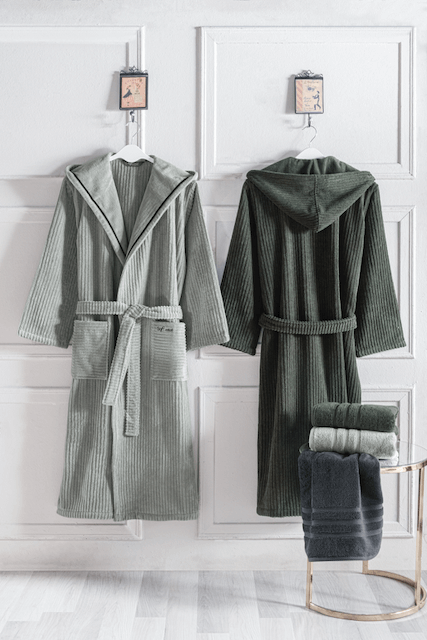 Unisex župan STRIPE + ručník + osuška + dárkový box - Velikost: L + ručník + osuška + box, Barva: Khaki