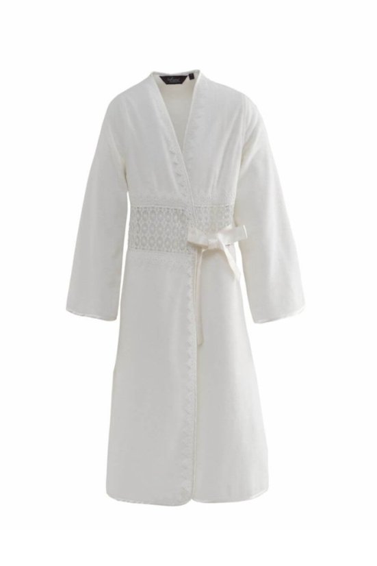 Eleganter Damenbademantel DEMET in einer Geschenkverpackung - Größe: XL, Farbe: Sahne / Ecru