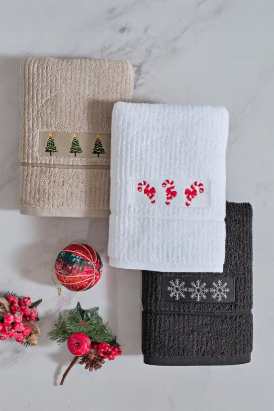 MERRY karácsonyi törölköző ajándékszett, 3 db