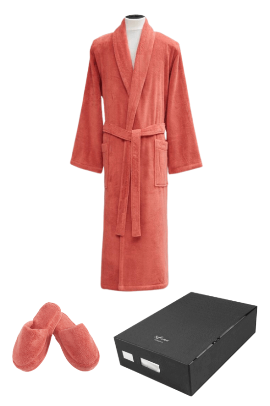 Halat unisex MICRO COTTON în cutie cadou + papuci - Mărime: S + Papuci de casa (36/38) + cutie cadou, Culoare: Alb crem / Ecru