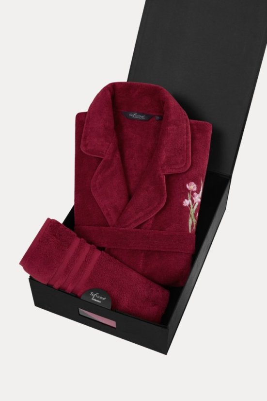Krótki szlafrok damski LILLY w opakowaniu prezentowym z ręcznikiem - Rozmiar: M + ręcznik 50x100cm + pudełko, Kolor: Jasnozielony