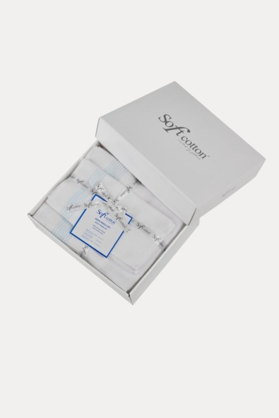 Set cadou prosoape și prosop de corp AQUA, 5 buc - Dimensiune: Set (2 buc 33x33cm, 2 buc prosop 45x90cm, prosop de corp 75x150cm), Culoare: Alb – Broderie turcoaz