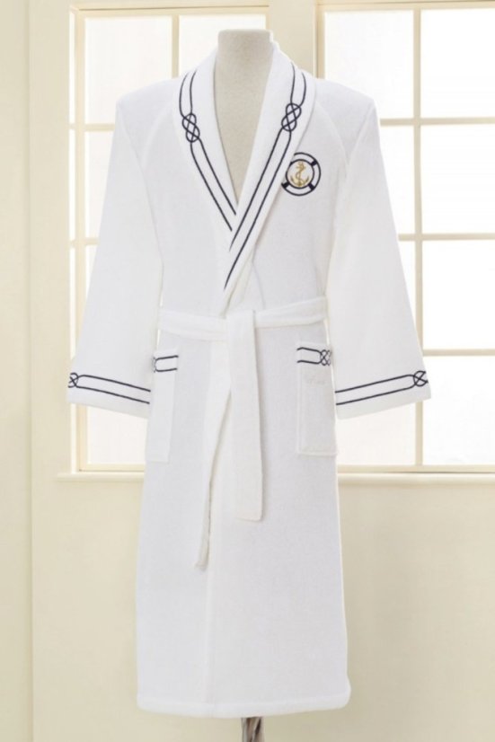 Moški kopalni plašč MARINE MAN v darilni škatli + brisača + kopalna brisača - Velikost: XL + brisača + kopalna brisača +  škatla, Barva: Bela