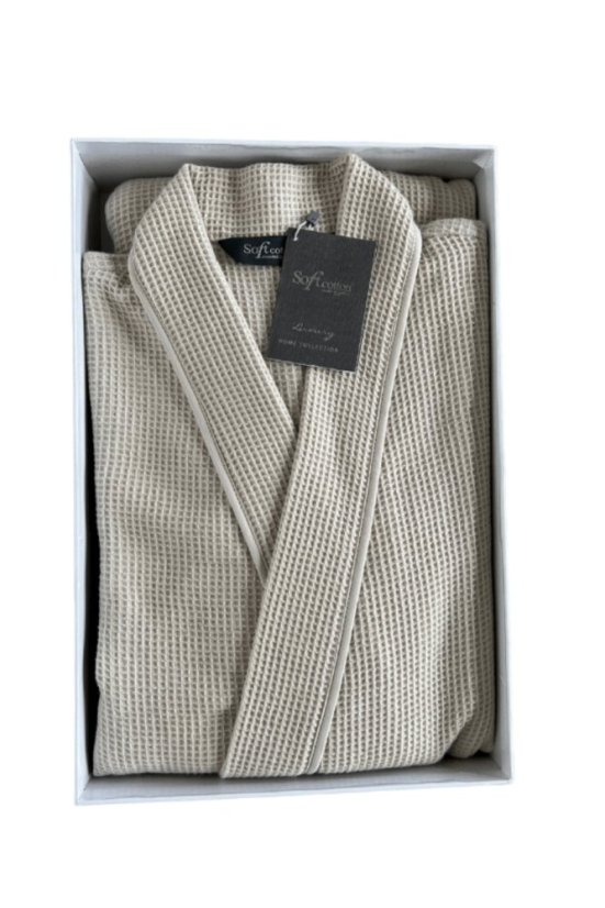 PIQUE uniszex gofri mintás fürdőköpeny - Méret: L, Szín: Fehér / White