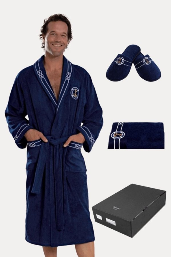 Herrenbademantel MARINE MAN in einer Geschenkverpackung + Handtuch + Schlappen