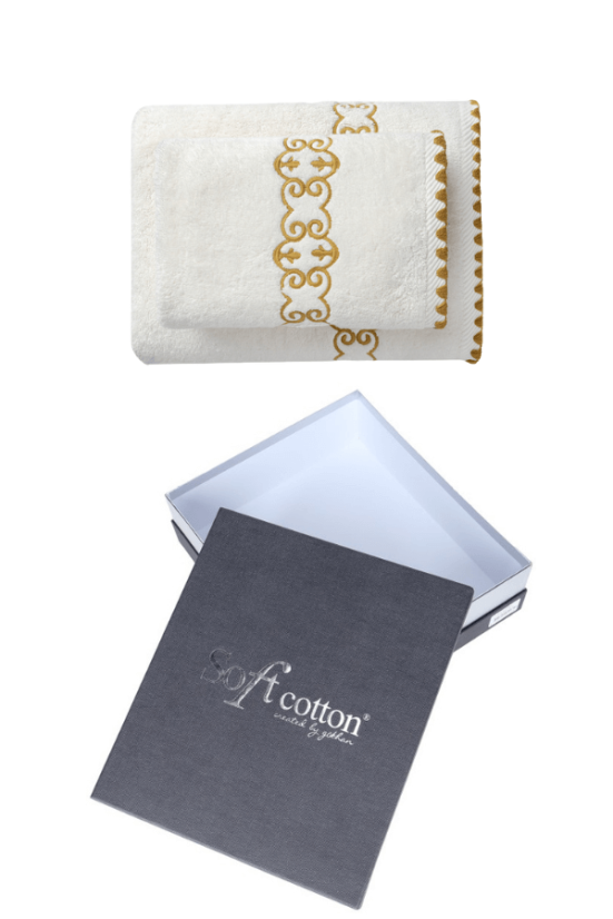 Set cadou prosop și prosop de corp MONDRIAN, 2 buc - Culoare: Alb crem / Ecru