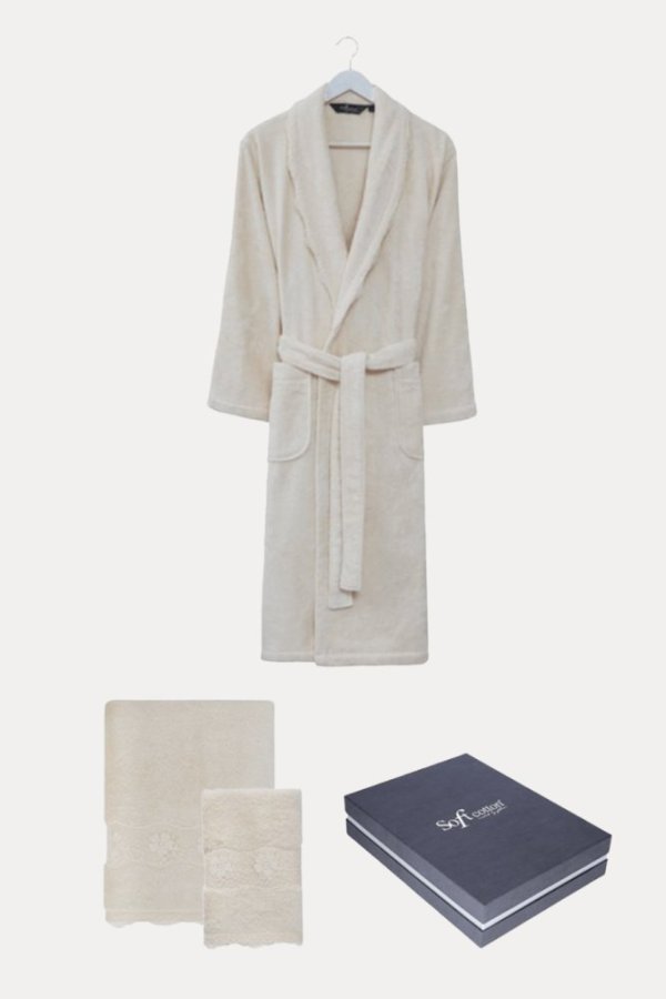 Damenbademantel STELLA + Handtuch + Badetuch + box