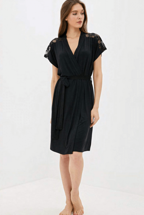 Damenbademantel aus Bambus ERIN - Größe: S, Farbe: Schwarz / Black