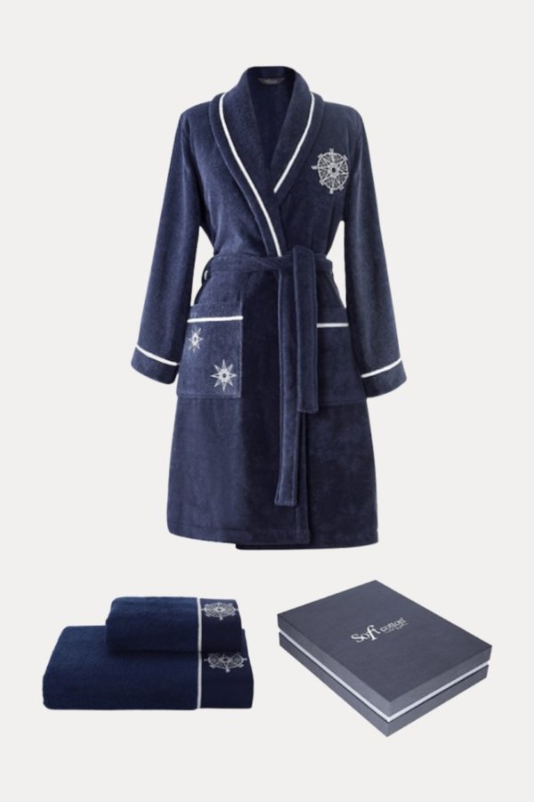Bademantel MARINE LADY + Handtuch + Badetuch + box