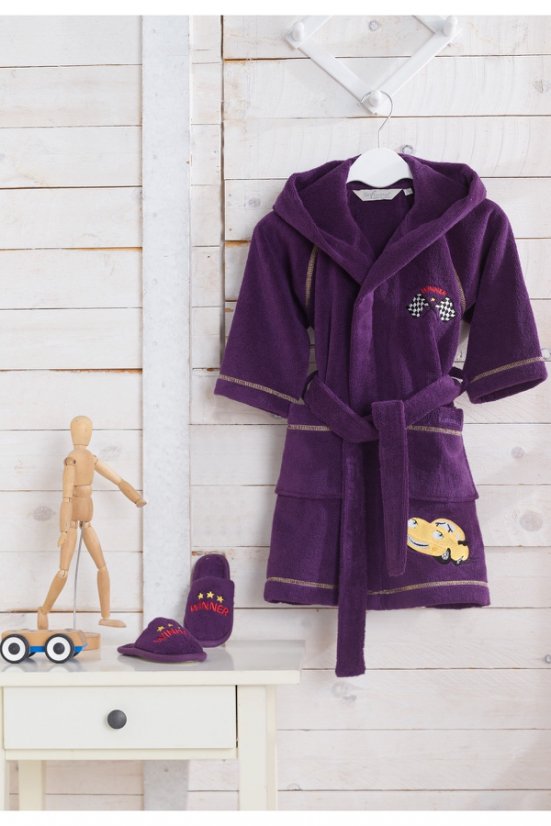 Kinderbademantel PILOT in einer Geschenkverpackung - Größe: 8 Jahre (Größe 128 cm), Farbe: Violett