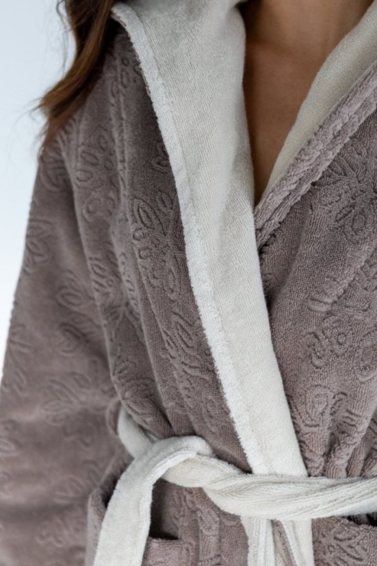 Damski krótki szlafrok LEAF s kapturem - Rozmiar: M, Kolor: Brązowy