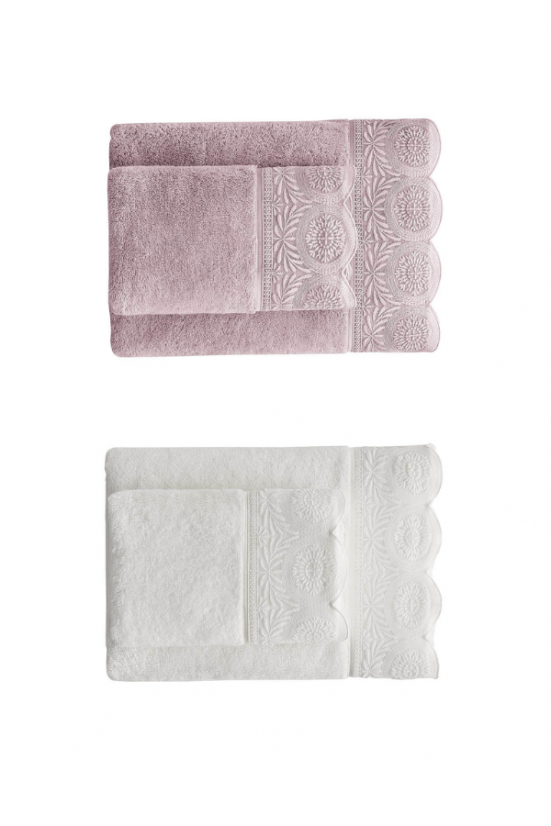Zestaw upominkowy ręczników QUEEN, 2 szt - Kolor: Śmietankowy