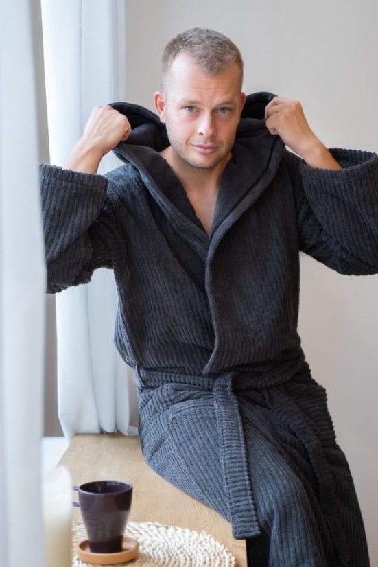 Unisex-Bademantel STRIPE mit Kapuze - Größe: M, Farbe: Grau / Grey