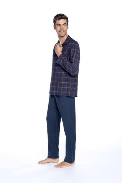 Pijamale de flanel pentru bărbați TOBIAS - Mărime: 4XL, Culoare: Albastru închis / Navy