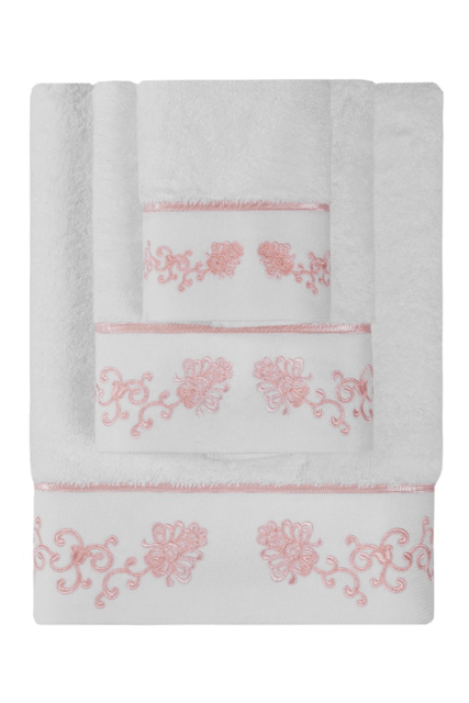 Prosop de corp DIARA 85x150 cm - Culoare: Alb-broderie roz / Pink embroidery
