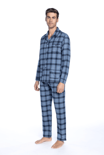 Pijamale de flanel pentru bărbați LORENZO - Mărime: M, Culoare: Albastru / Blue