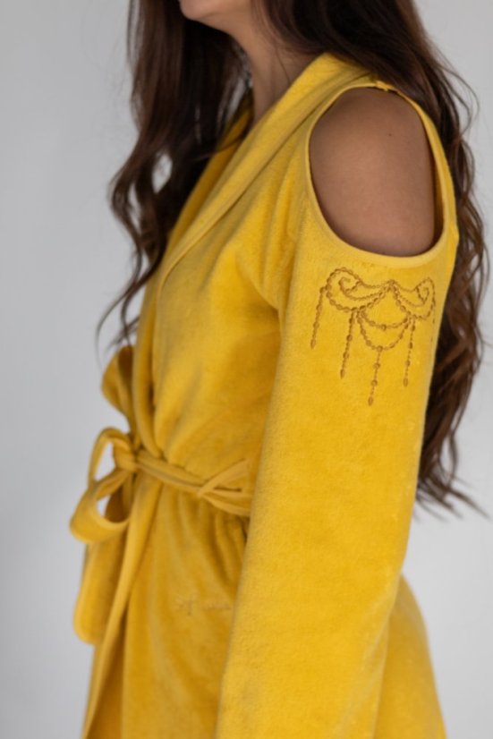 Krótki damski szlafrok GLORIA - Rozmiar: M, Kolor: Żółty