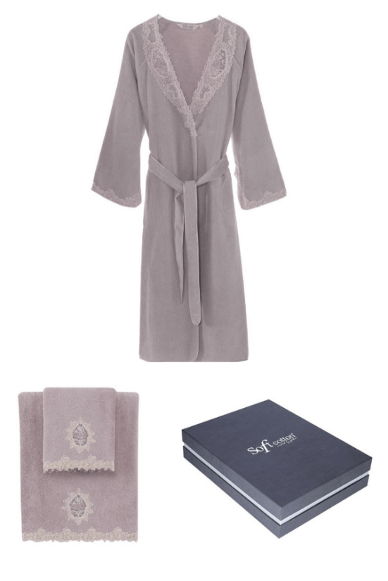 Bademantel DESTAN + Handtuch + Badetuch + box