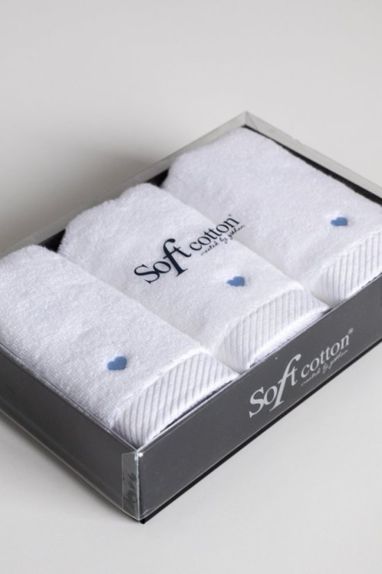 Darčeková sada malých uterákov MICRO LOVE, 3 ks - Farba: Biela / ružové srdiečka