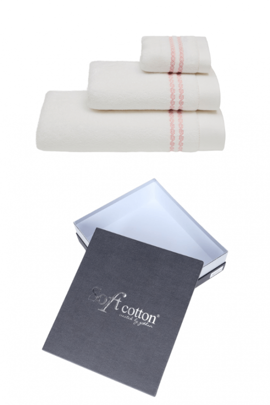 Podarunkowy zestaw ręczników CHAINE, 3 szt - Kolor: Biały / różowy haft