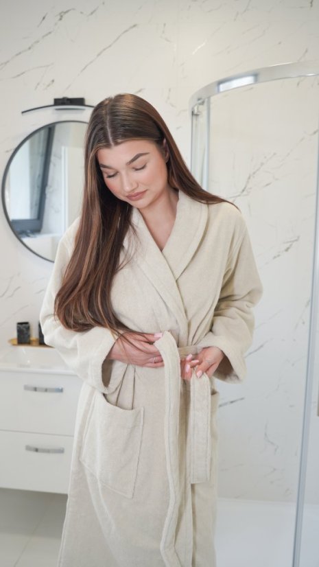 Unisex szlafrok MICRO COTTON - Rozmiar: S, Kolor: Śmietankowy