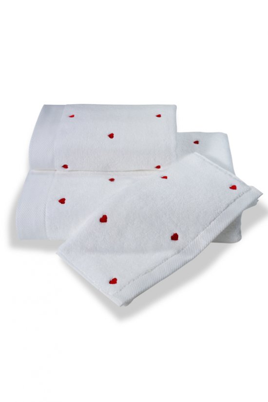 Mały ręcznik MICRO LOVE 30x50cm - Kolor: Biały / niebieskie serduszka