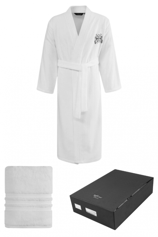Herrenbademantel SMART in einer Geschenkverpackung + Handtuch - Größe: M + Handtuch 50x100cm + Box, Farbe: Khaki