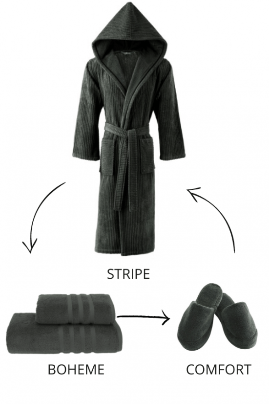 Damen- und Herrenbademantel STRIPE mit Kapuze - Größe: S, Farbe: Khaki