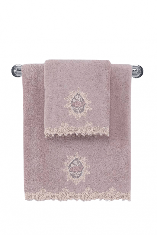 Szlafrok DESTAN + ręczniki + pudełko - Rozmiar: L, Kolor: Fioletowy / Lila