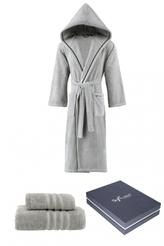 Damen- und Herrenbademantel STRIPE + Handtuch + Badetuch + box