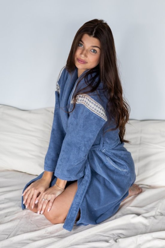 Krótki damski szlafrok VIVIAN - Rozmiar: S, Kolor: Niebieski