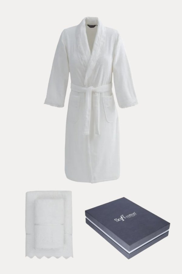 Damenbademantel FREYA + Handtuch + Badetuch + box