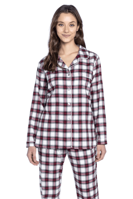 Pijama din flanel pentru femei ESTELA - Mărime: L, Culoare: Bordeaux