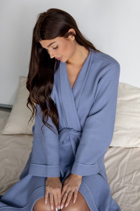 PIQUE uniszex gofri mintás fürdőköpeny - Méret: L, Szín: Fehér / White