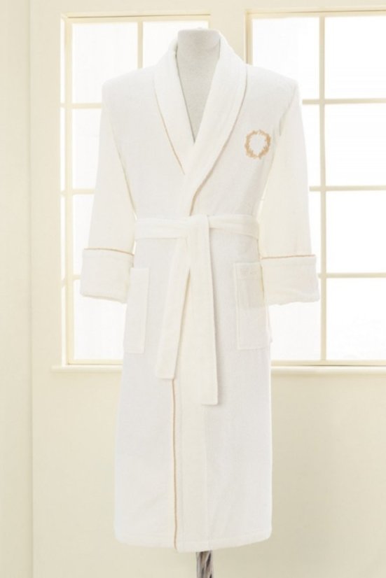 Męski szlafrok SEHZADE - Rozmiar: XXL, Kolor: Biały / srebrny haft