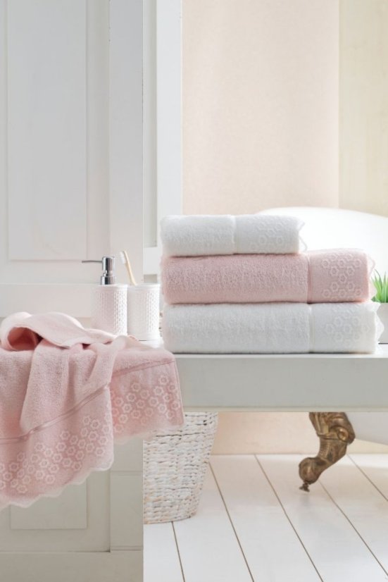 Prosop de baie FREYA cu dantela 85x150 cm - Culoare: Alb crem / Ecru
