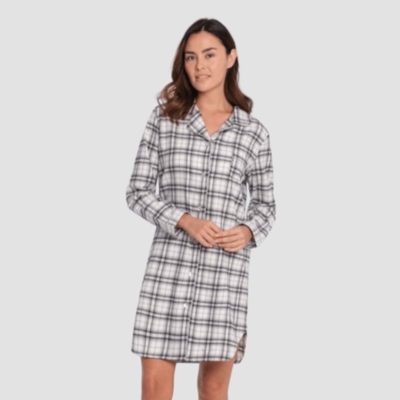 Damen Flanell Nachthemd - Farbe - Creme-Schwarz / Cream-Black