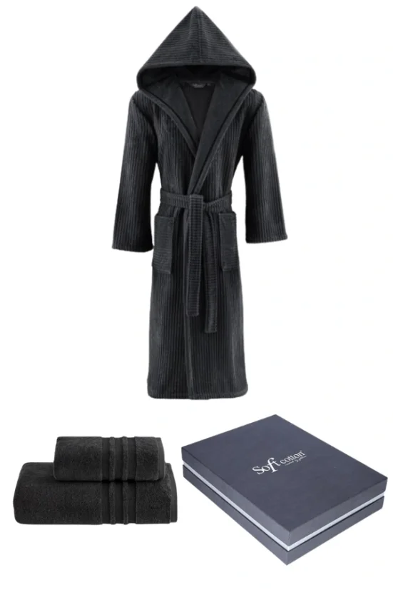 Unisex župan STRIPE + ručník + osuška + dárkový box - Velikost: L + ručník + osuška + box, Barva: Khaki